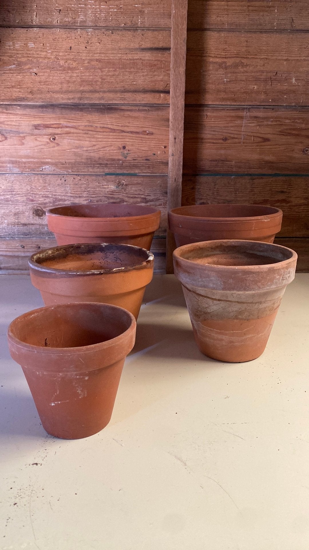 Terracotta bloempotten set 5, Tuin en Terras, Ophalen, Steen, Gebruikt, Minder dan 30 cm