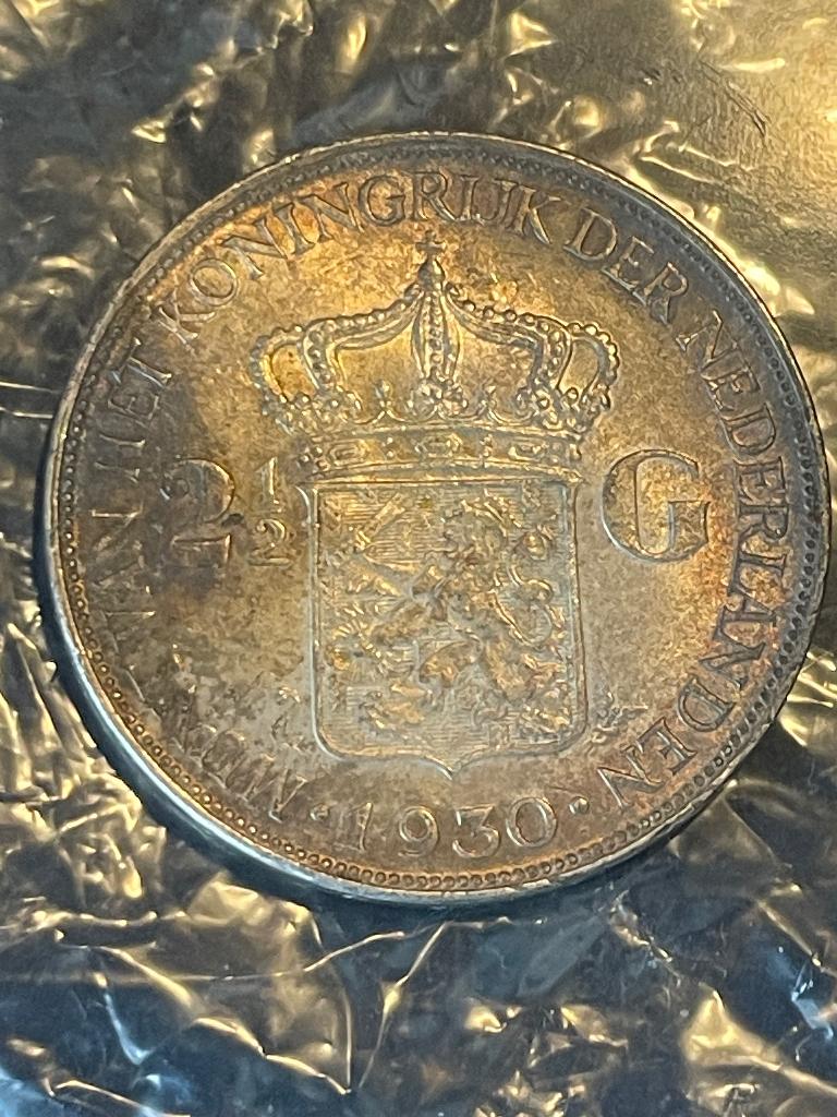 Rijksdaalder 1930 met prachtige patina, Verzenden, Koningin Wilhelmina, 2½ gulden, Zilver