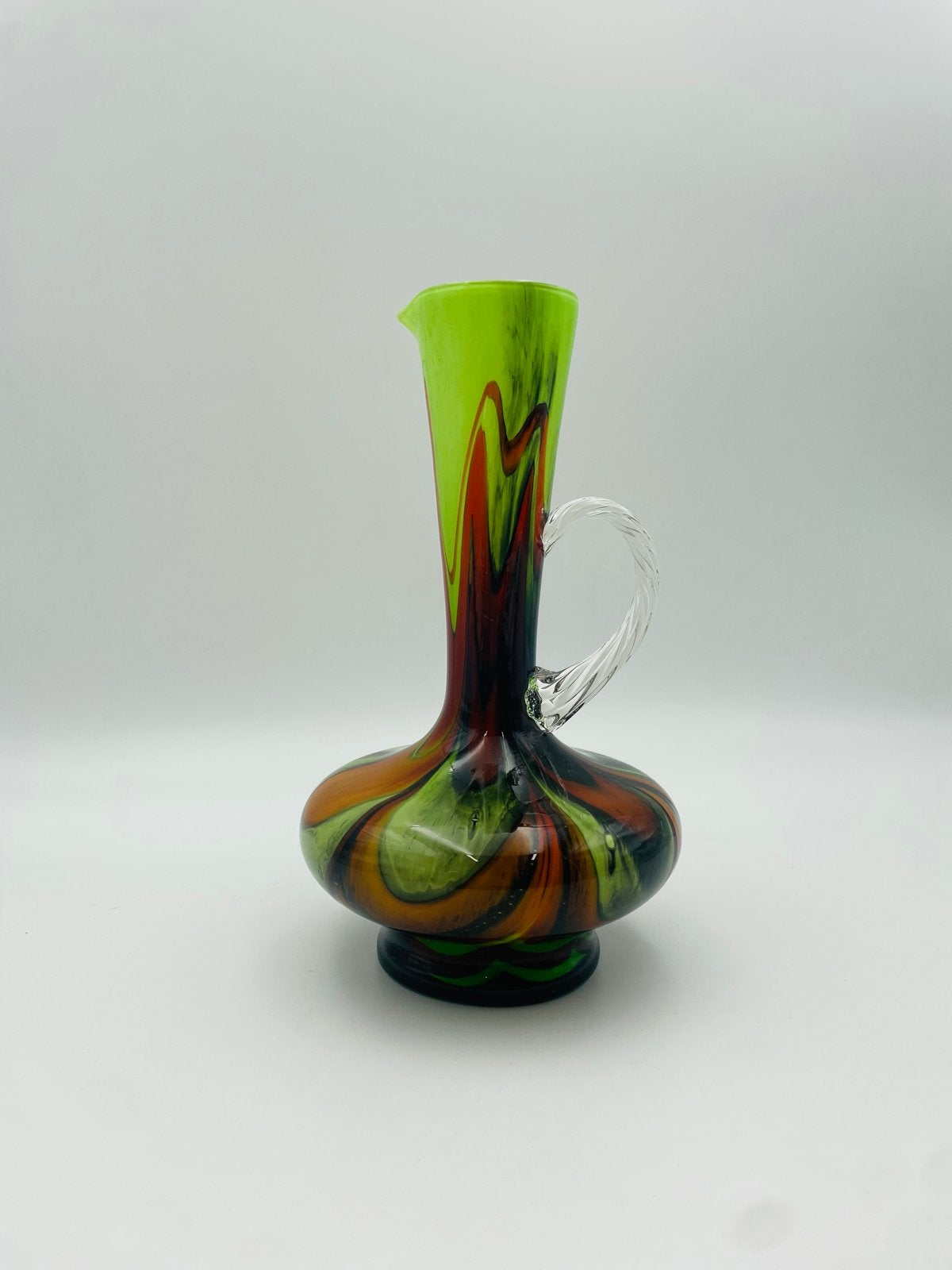 Murano Opalin Vaas - Groen, Oranje, Zwart Glas, Ophalen of Verzenden