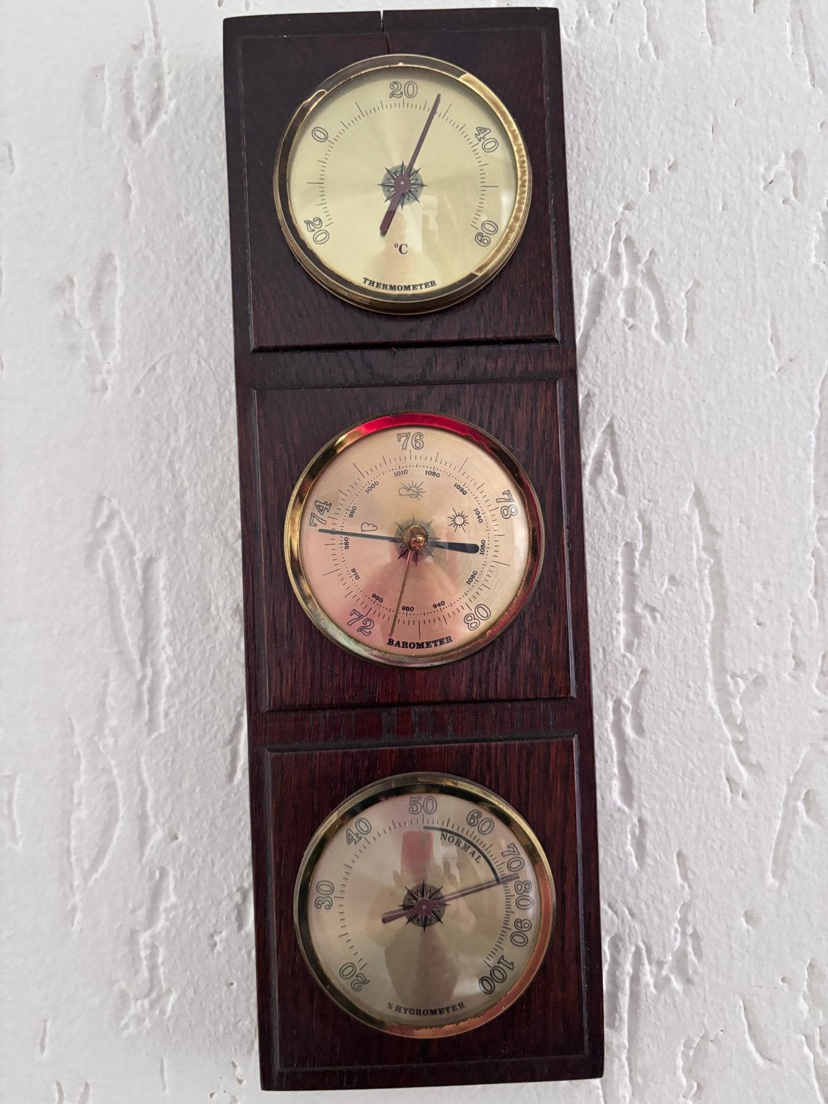 Vintage Weerstation: Barometer, Thermometer, Hygrometer, Ophalen of Verzenden, Gebruikt, Weerstation