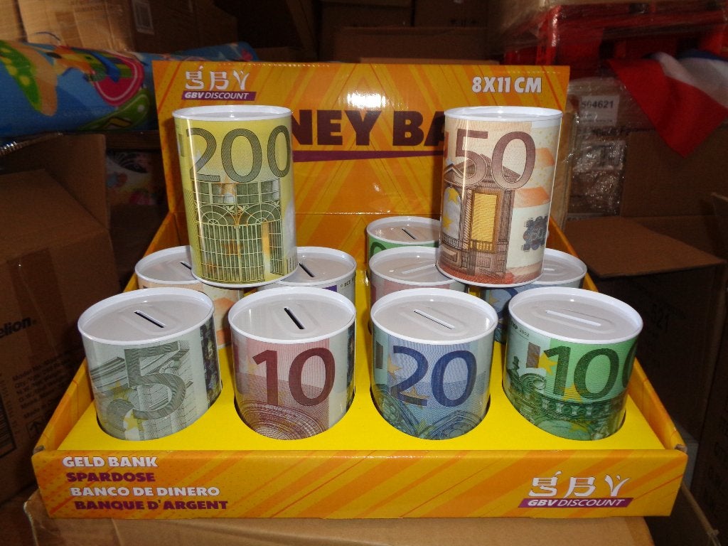 PARTIJ METALEN EURO SPAARPOT MONEY BANK 8X11CM IN DISPLAY, ., Nieuw, Ophalen of Verzenden, .