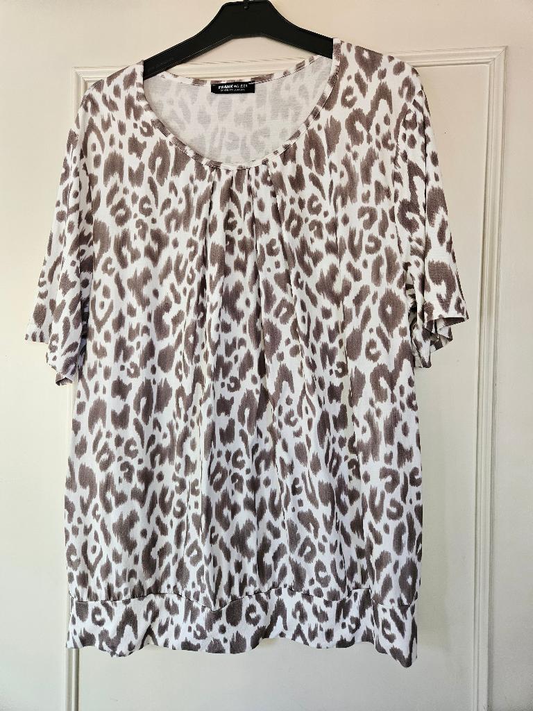 Top blouse shirt wit panterprint 46 Frank Walder bijna nieuw, Wit, Maat 46/48 (XL) of groter, Ophalen of Verzenden, Zo goed als nieuw