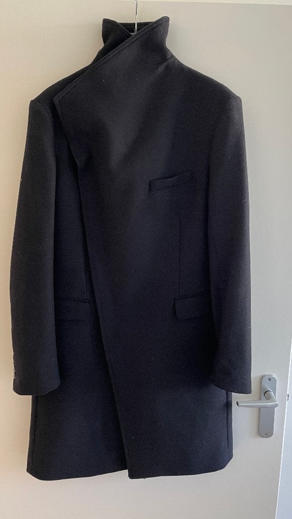 Zara Man wollen lange zwarte jas, Kleding | Heren, Jassen | Winter, Zwart, Maat 56/58 (XL), Ophalen of Verzenden, Zo goed als nieuw