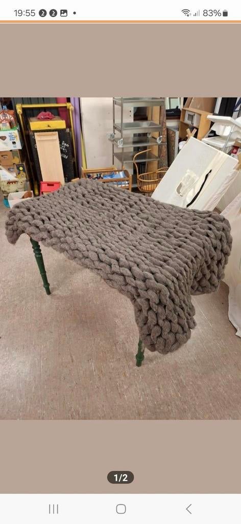 Handgemaakte deken/plaid van gehaakte lontwol 100x160, Huis en Inrichting, Woonaccessoires | Plaids en Woondekens, Ophalen of Verzenden