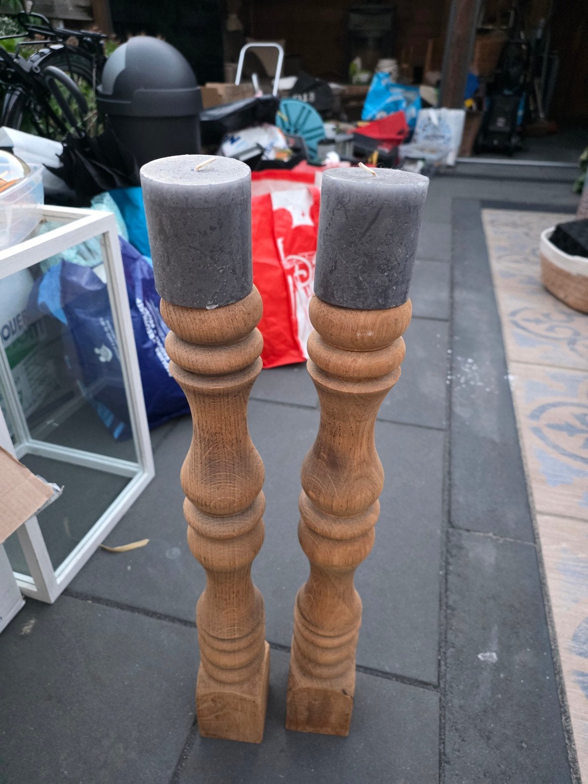 Baluster kandelaar 2 stuks hout landelijke stijl, Ophalen, Zo goed als nieuw, Hout, Minder dan 25 cm