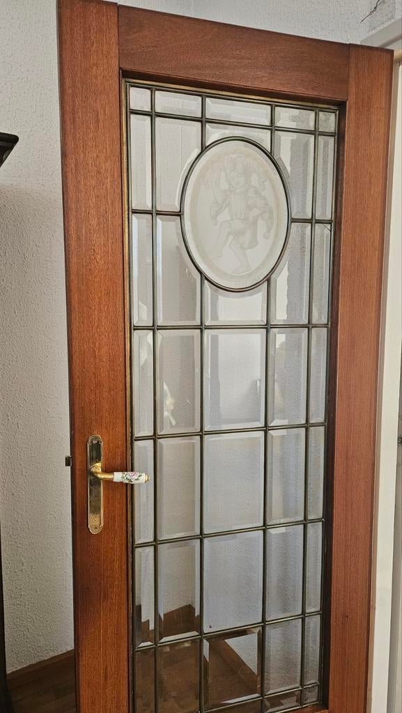 2x Binnendeur met glas in koper facet geslepen, Ophalen of Verzenden, Glas, Binnendeur, 200 tot 215 cm