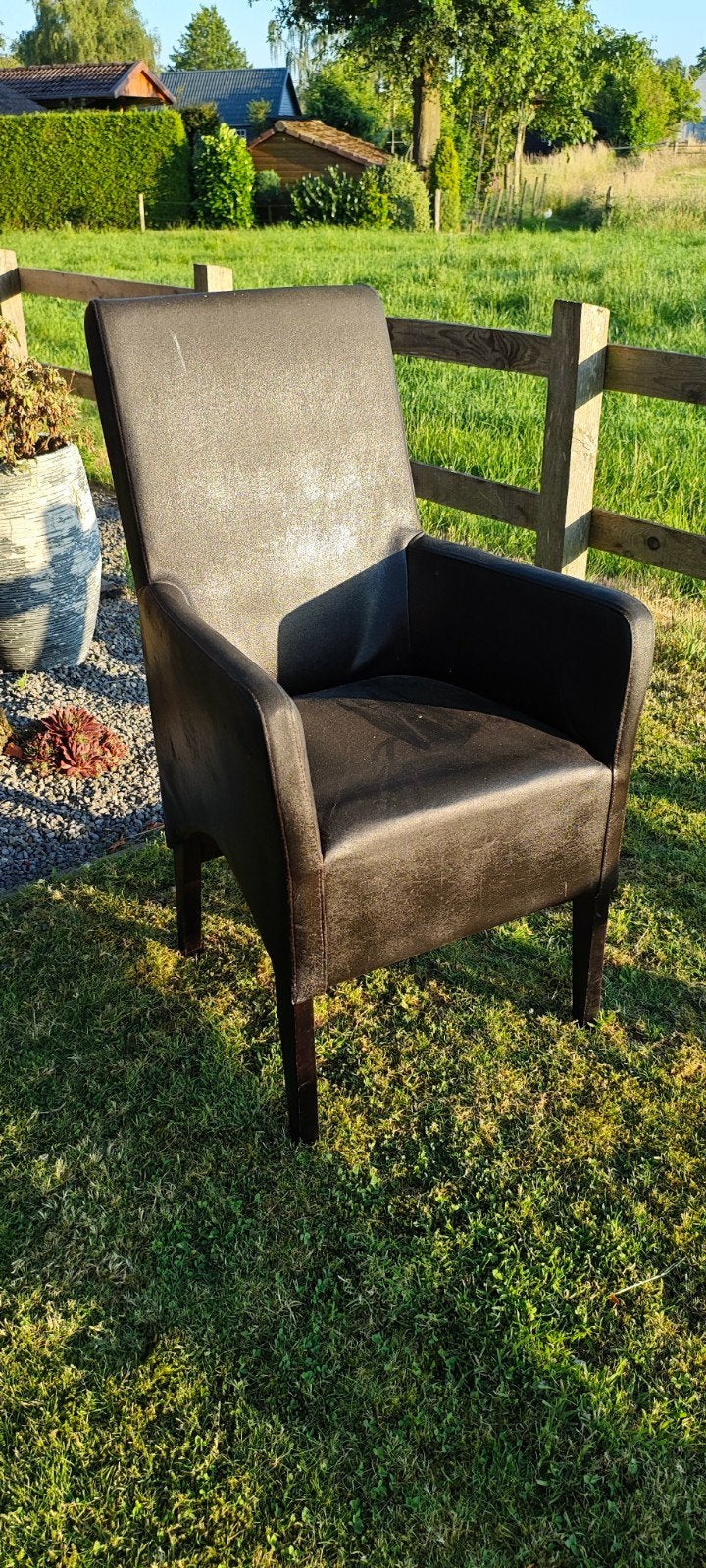 5 Luxe Zwart Leren Eetkamerstoelen met Armleuning, Ophalen, Gebruikt, Modern, Klassiek, Luxe, Zwart