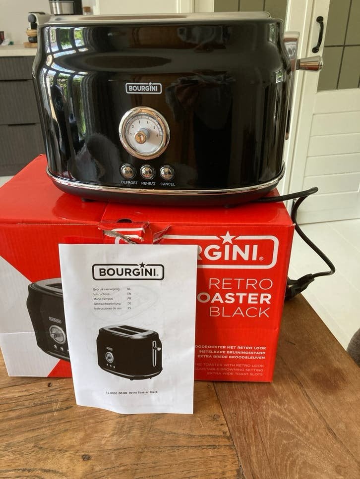 Bourgini Retro Broodrooster Zwart - Nieuw in Doos, Witgoed en Apparatuur, Broodroosters, Ophalen of Verzenden, Nieuw