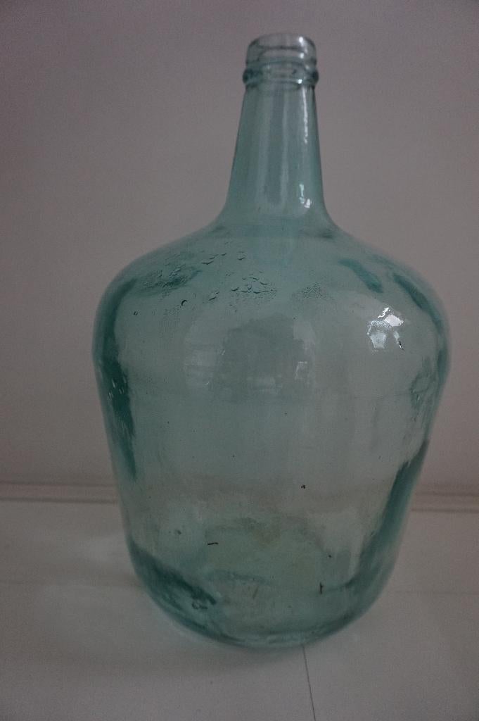 Grote ronde vaas bolvaas ballonfles blauw groen helder glas, Huis en Inrichting, Woonaccessoires | Vazen, Ophalen, Zo goed als nieuw