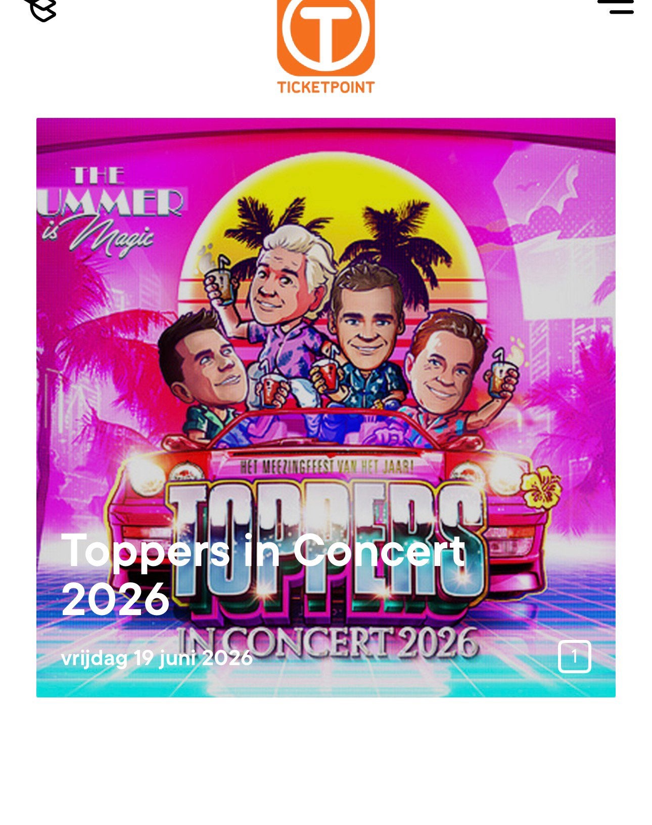 Toppers kaartje vrijdag 19 mei. Sta plek., Eén persoon