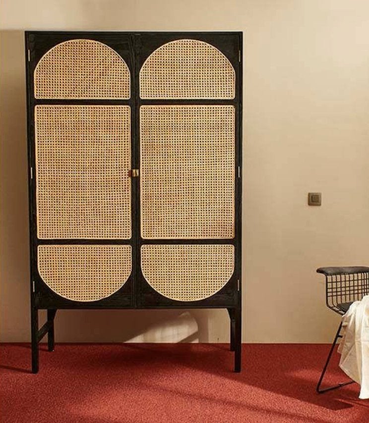 HKliving Retro Webbing Kast Zwart 125 x 50 x 200 cm €1795 nu, HKLiving, HKLiving, Nieuw, Ophalen of Verzenden