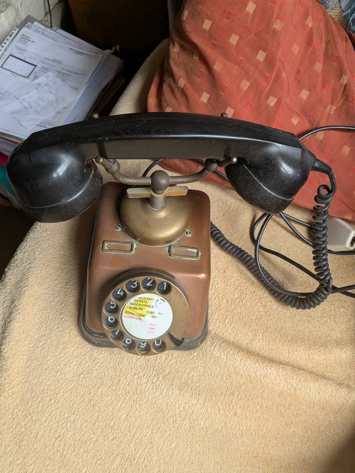 Antieke koperen telefoon met draaischijf, Ophalen of Verzenden