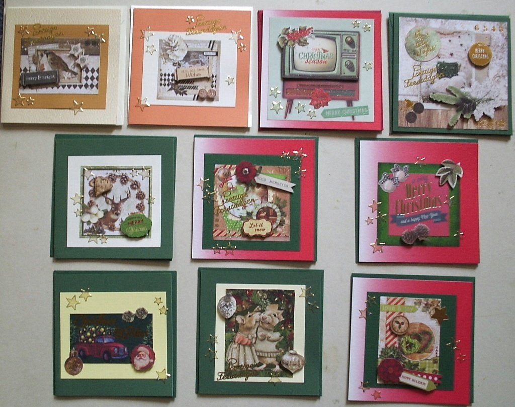 Set van 10x zelfgemaakte kerstkaarten (set d), Hobby en Vrije tijd, Verzenden, Nieuw, Kerst
