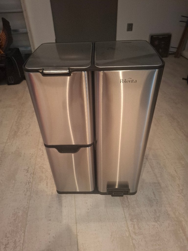 Prullenbak 3 vakken 60 liter, Ophalen, 50 – 75, Met pedaal, 40 liter of meer