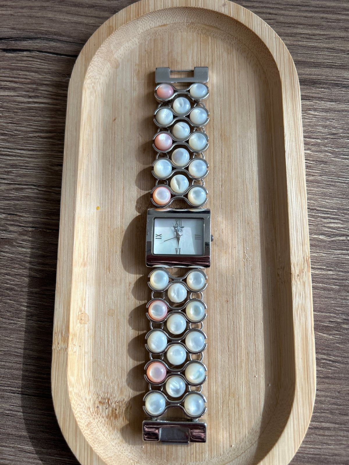 Stijlvol Davis horloge met Parelmoer, Overige merken, Gebruikt, Staal, Polshorloge