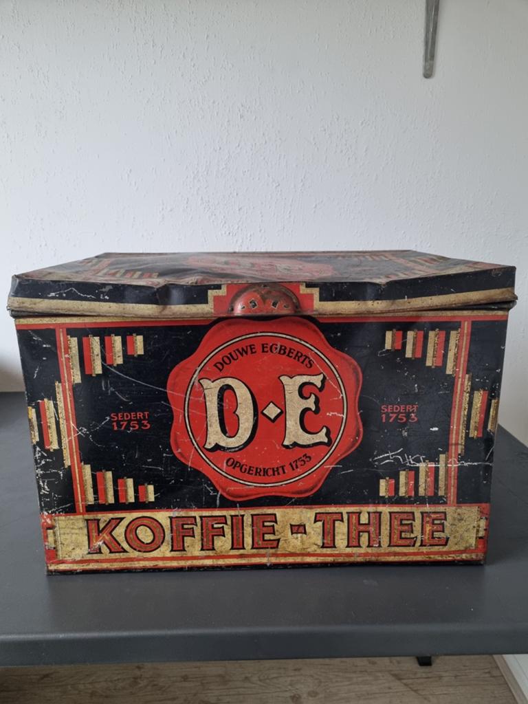 Groot Vintage Douwe Egberts Koffie-Thee Voorraadblik, Ophalen