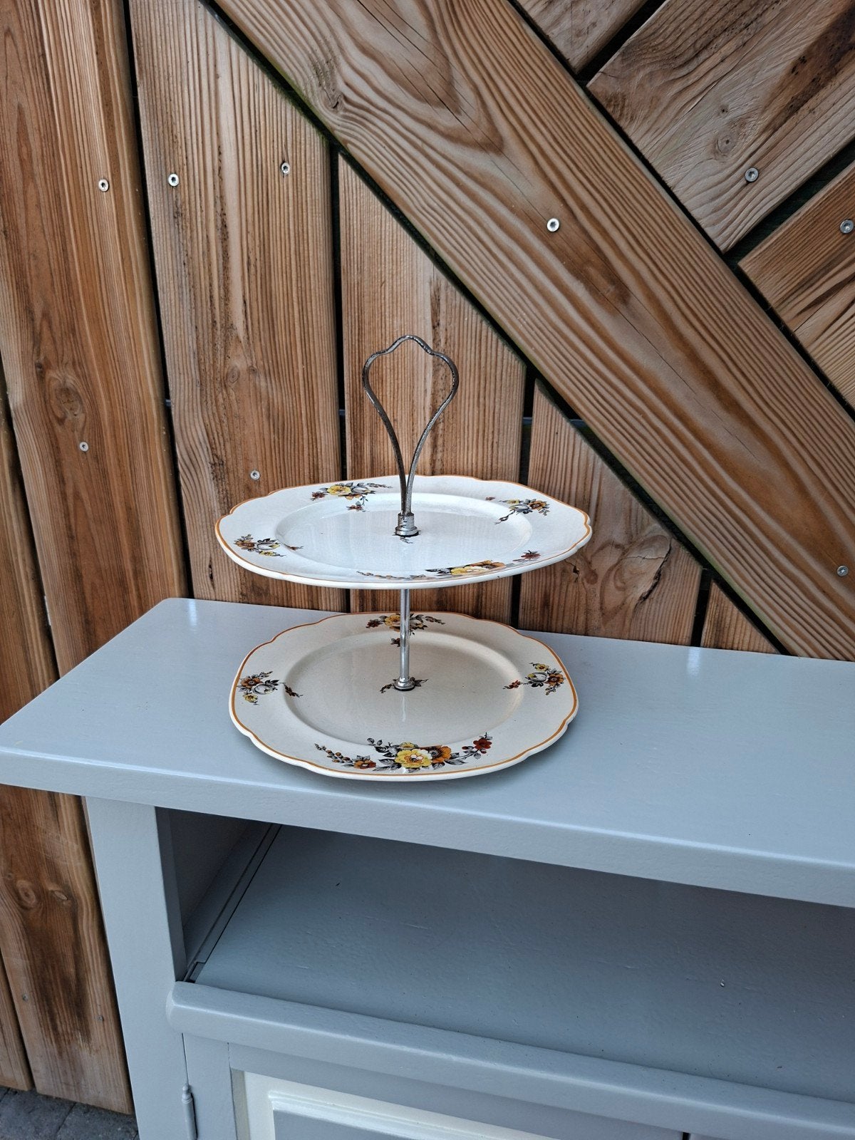 Vintage etagere met bloemmotief, Ophalen of Verzenden