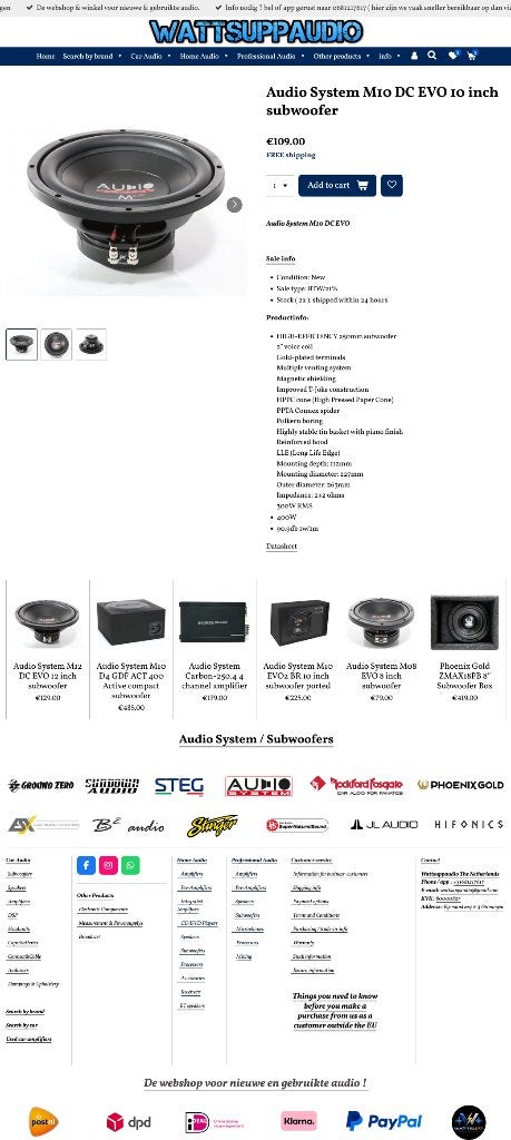 Audio System M10 DC EVO 10 inch subwoofer 25 cm Auto sub, Auto diversen, Autospeakers, Info@optimount.nl, Nieuw, Ophalen of Verzenden