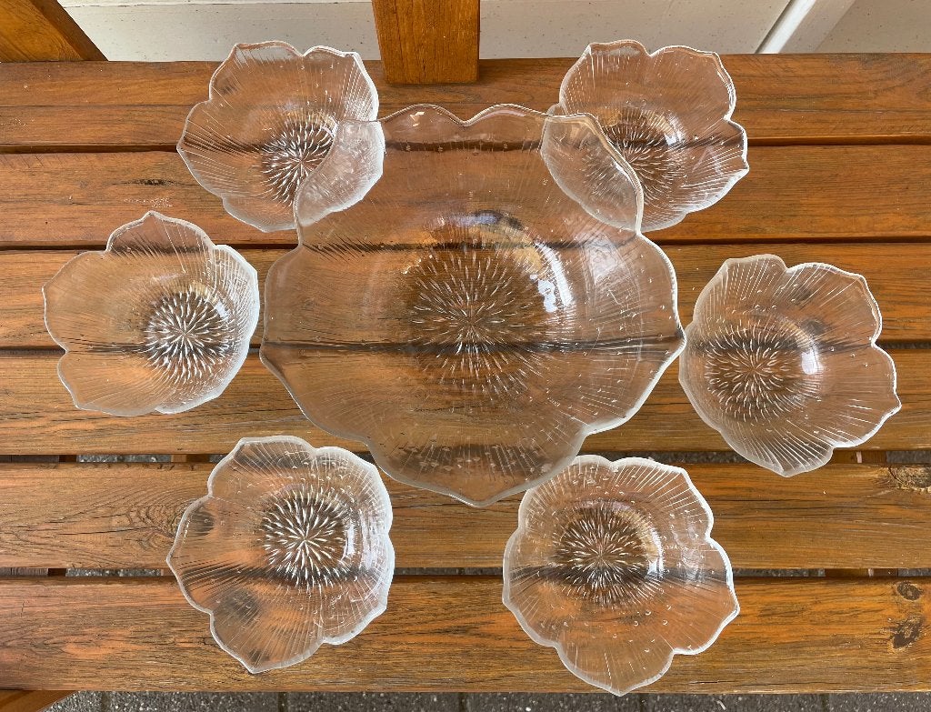 Vintage Arcoroc France lotus lotusbloem schaaltjes glas, Ophalen of Verzenden