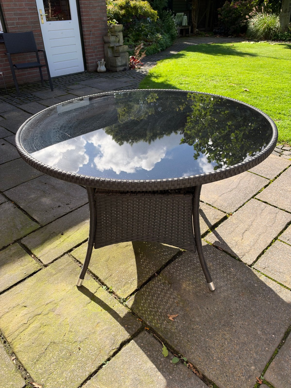 Jutlandia ronde tuintafel - antraciet wicker met glas, Tuin en Terras, Ophalen, Gebruikt, Rond, Wicker