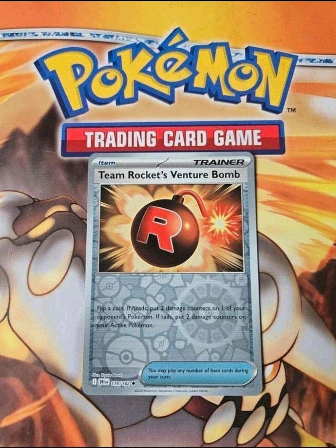 Team Rocket's Venture Bomb 179/182 Destined Rivals reverse, Ophalen of Verzenden, Zo goed als nieuw, Losse kaart, Foil