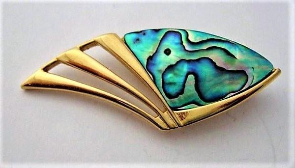 Luxe Ariki Paua Schelp broche, 22k verguld – New Zealand (2), Ophalen, Nieuw, Goud, Overige materialen