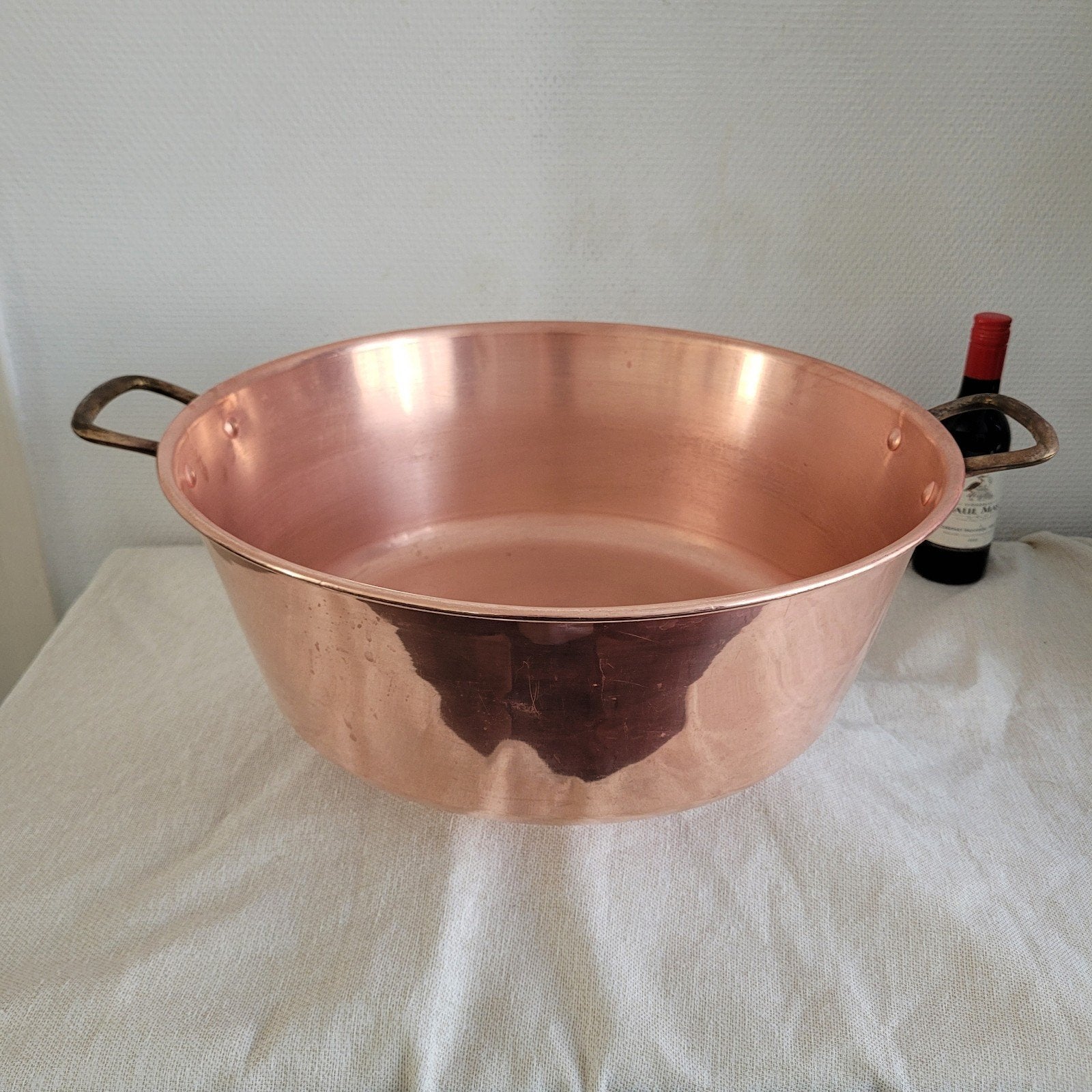 grote franse koperen jampan pan confiturepan  38 cm, Huis en Inrichting, Keuken | Potten en Pannen, Ophalen of Verzenden, Gebruikt