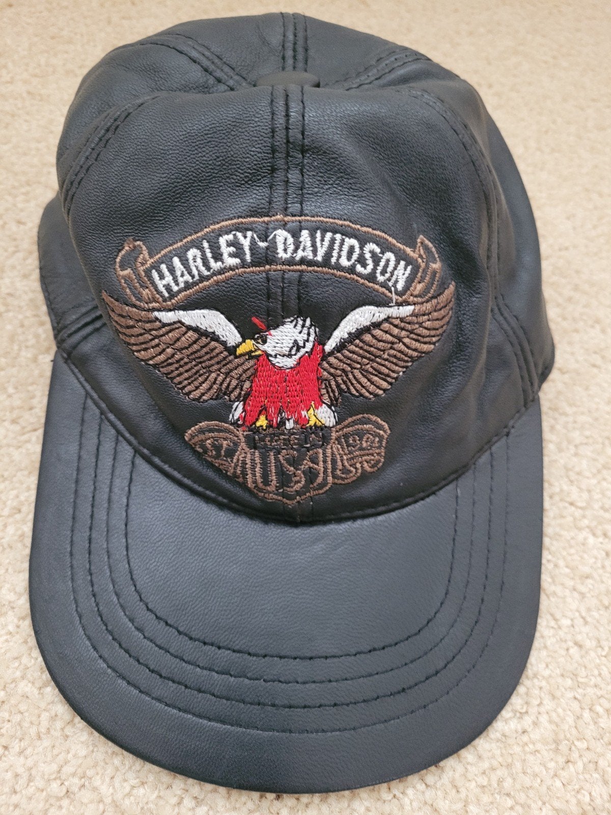 Harley Davidson leren pet met geborduurd logo, Harley-Davidson, One size fits all, Ophalen of Verzenden, Pet