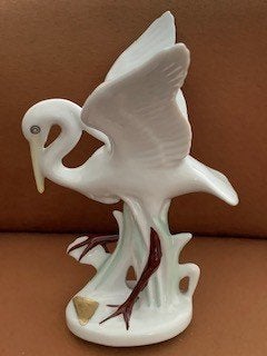 Jaren 60  porseleinen beeld vogel witte kraanvogel, Verzamelen, Beelden en Beeldjes, Ophalen of Verzenden, Zo goed als nieuw, Dier