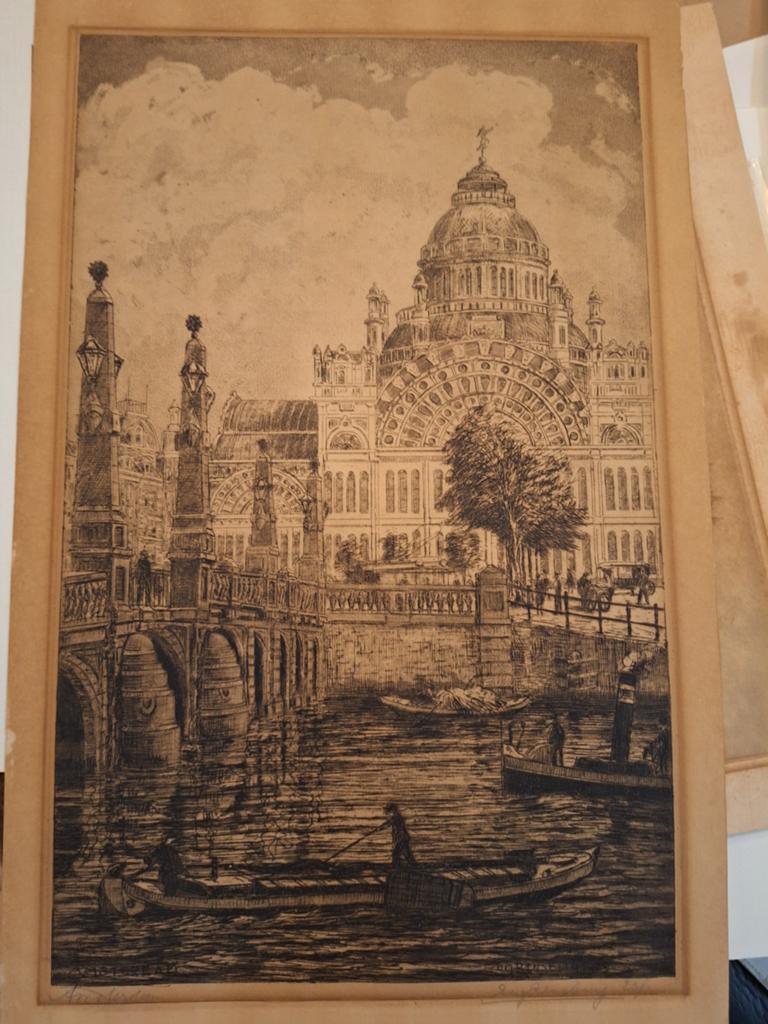 Ets Amsterdam, Eugen Rensburg, Antiek en Kunst, Kunst | Etsen en Gravures, Ets, Gesigneerd, Stadsgezicht, 1900 - 1949, Ophalen of Verzenden