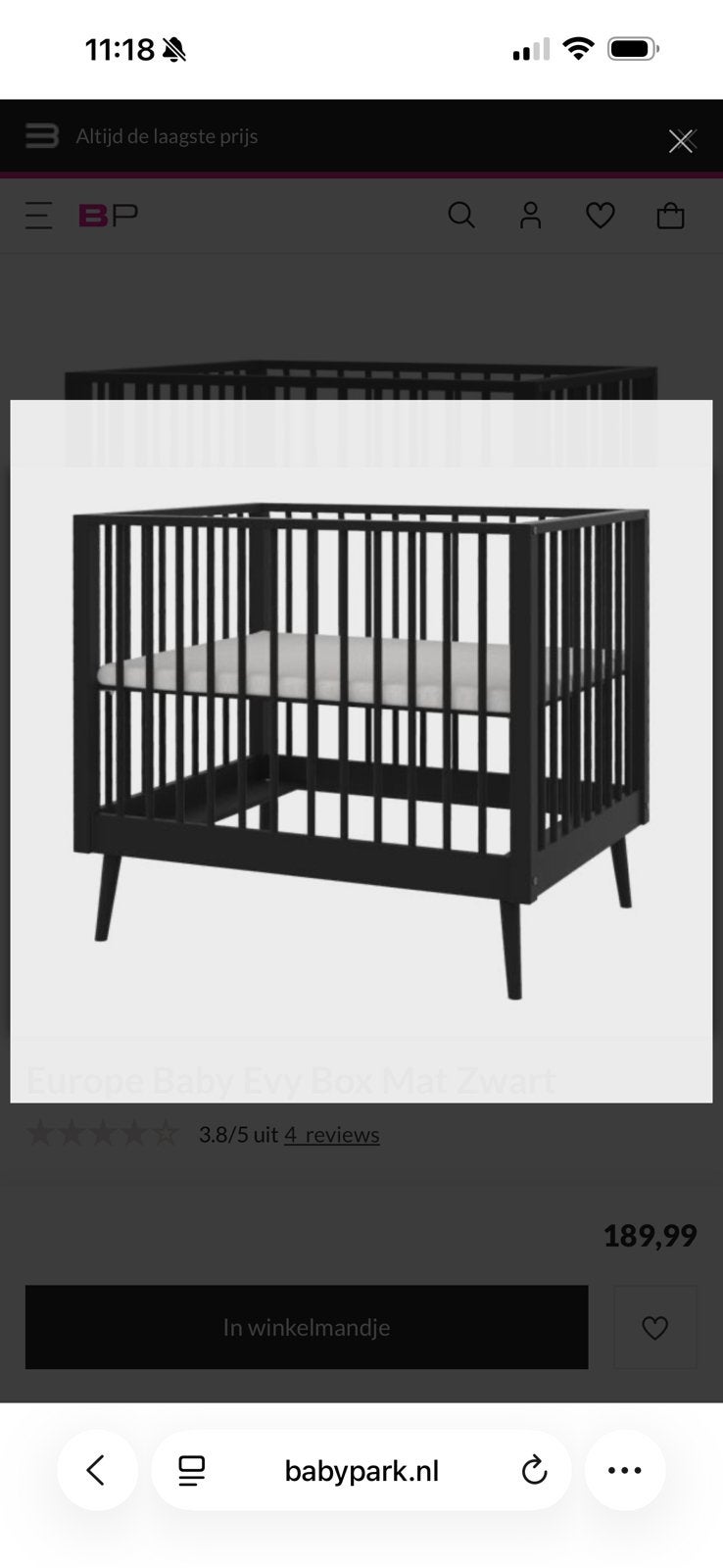 Box + matras en 2 boxkleden, Kinderen en Baby's, Ophalen, Gebruikt, Rechthoekig, In hoogte verstelbaar