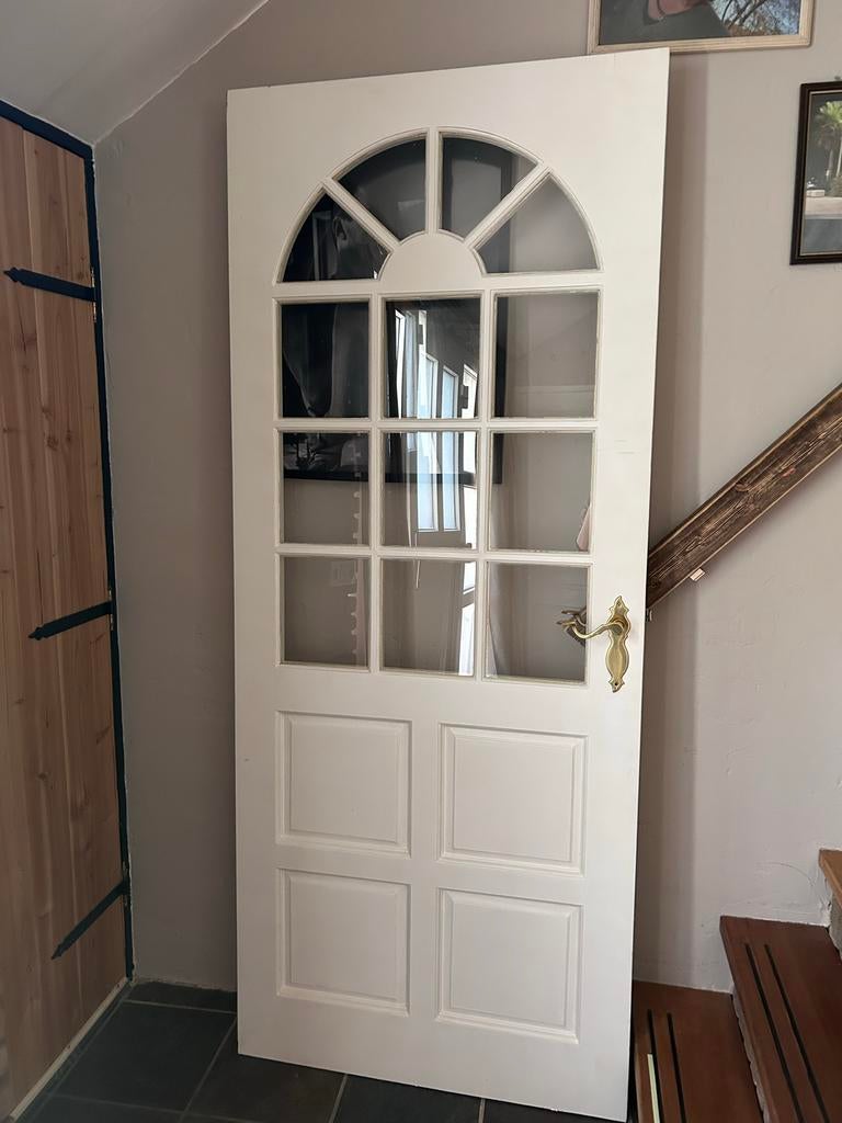 Prachtige oude nette deur met glas - 210x87 cm, Gebruikt, 80 tot 100 cm, Binnendeur, Ophalen of Verzenden