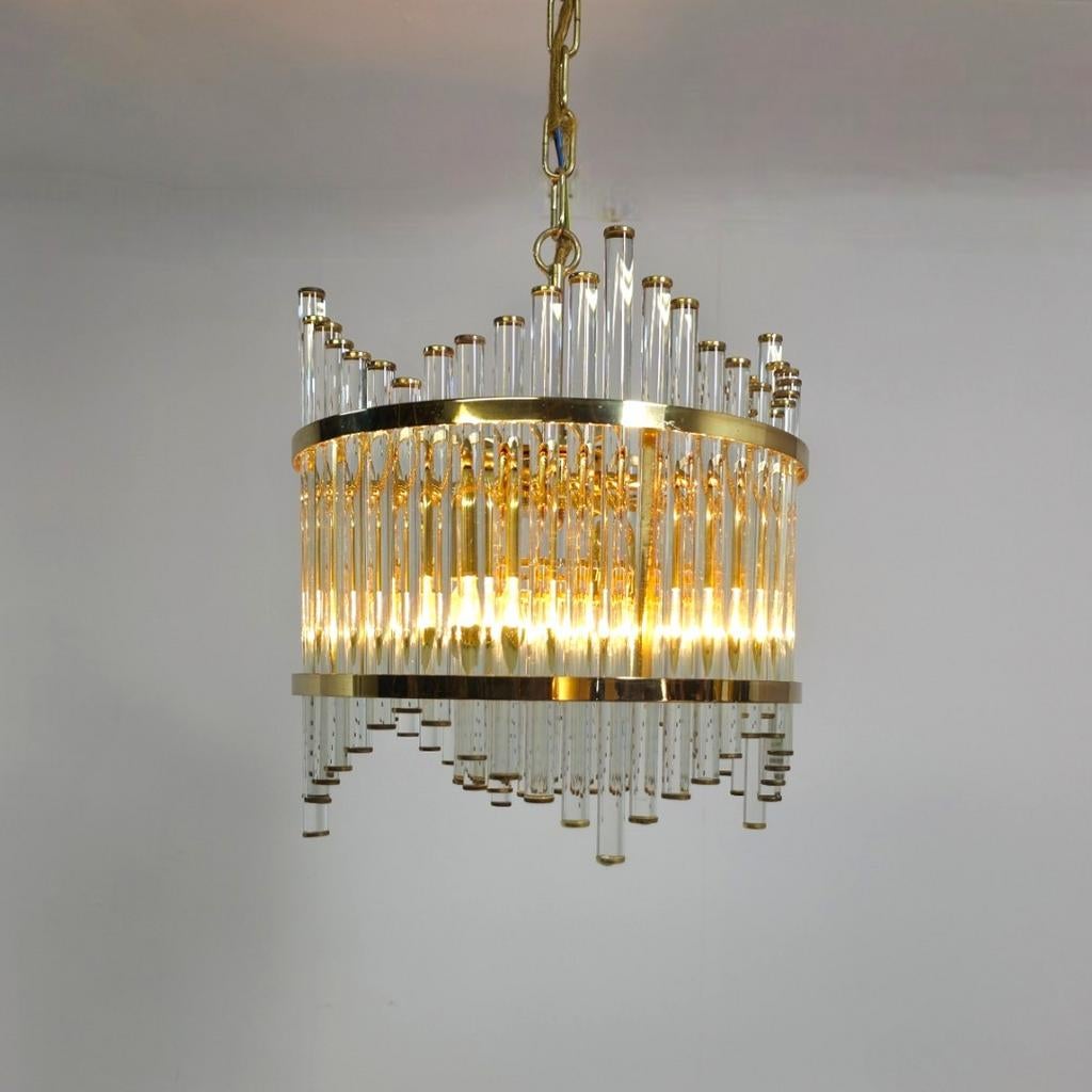 Palwa compacte kroonluchter jaren 70 mid century glazen buis, Ophalen of Verzenden, Glas