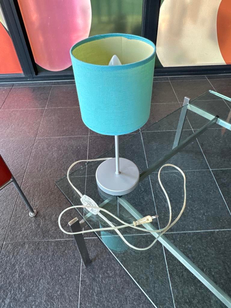 Moderne Tafellamp met Turquoise Kap, Ophalen, Gebruikt, Metaal, Minder dan 50 cm