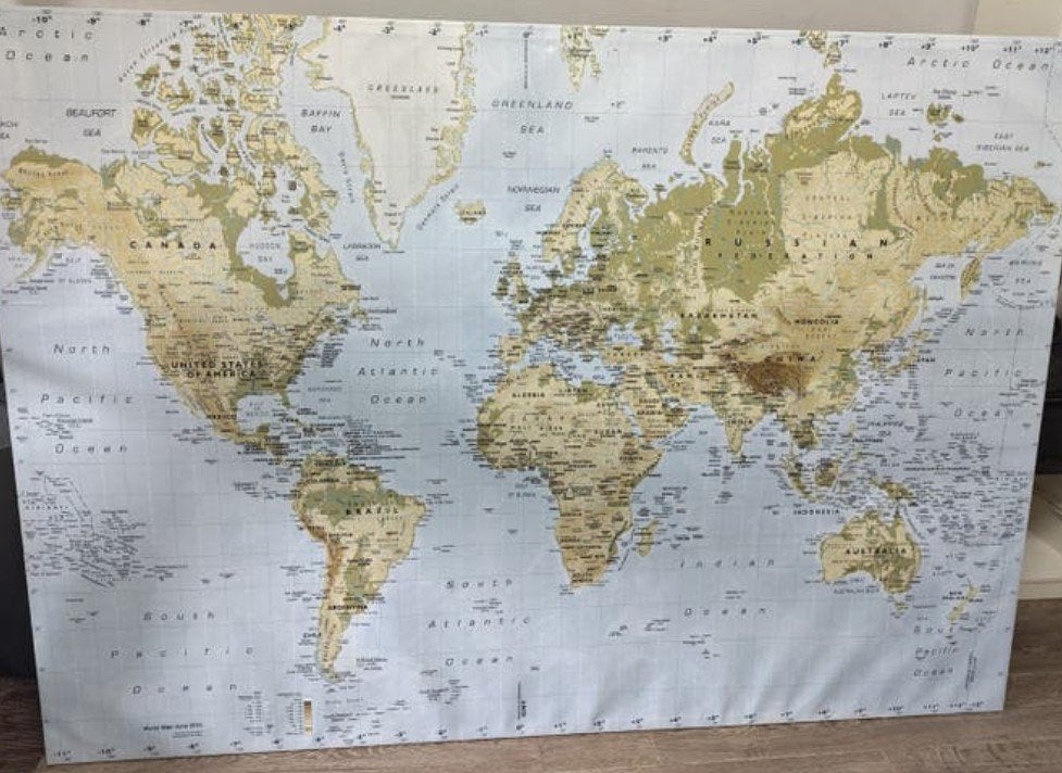 Ikea PREMIÄR canvas landkaart wereld (140x200cm), Ophalen