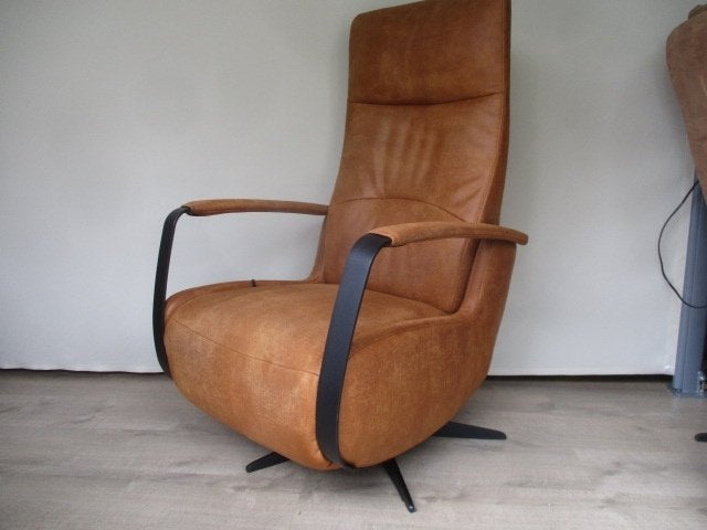 NIEUWSTAAT Gealux design relax fauteuil stof cognac medium, Ophalen, 75 tot 100 cm, Zo goed als nieuw, Overige materialen