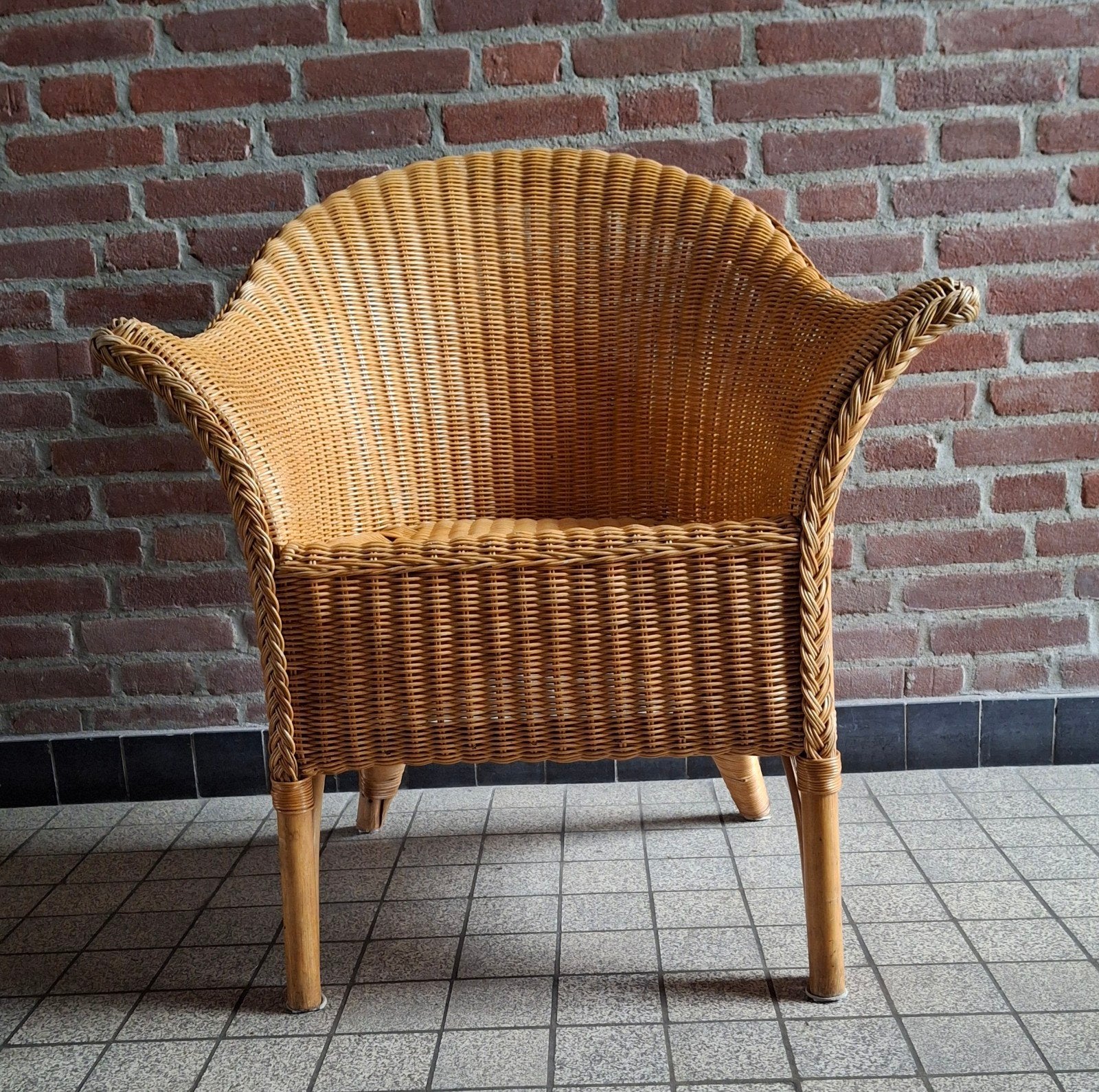 Vintage rotan stoel - perfect voor binnen of buiten, Ophalen, Gebruikt, Bruin, Riet of Rotan