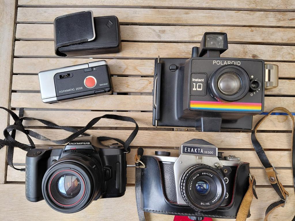 Agfamatic, Polaroid Land Cam, Exacta VX500, Olympus OM101, Ophalen of Verzenden, Gebruikt, Compact, Polaroid