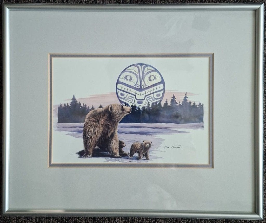 Sue Coleman – Bear and Cubs – ingelijst kunstwerk – Canada, Ophalen of Verzenden