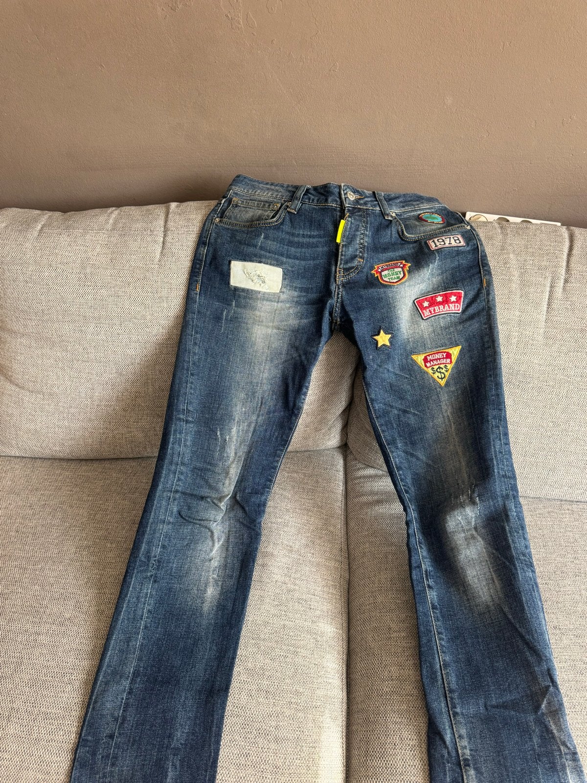 My Brand spijkerbroek origineel met patches, Ophalen of Verzenden, Gedragen, Blauw, Overige jeansmaten