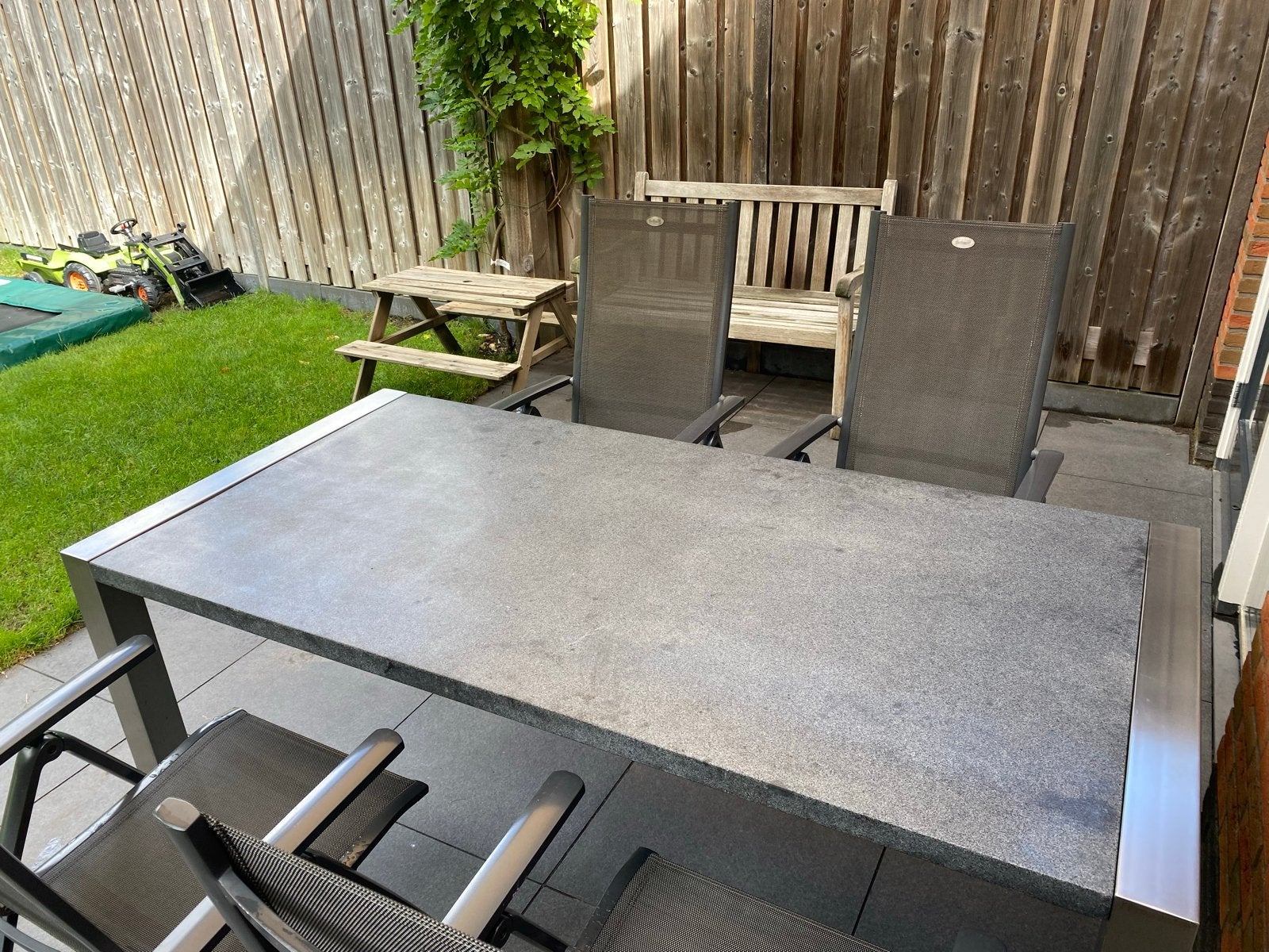 Natuursteen tuintafel met RVS onderstel, Ophalen, Gebruikt, Rechthoekig, Rvs