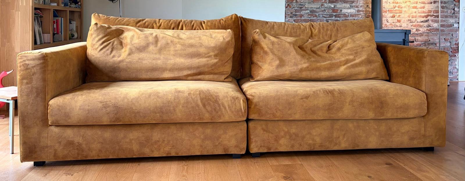 Nieuwe bank Ravenia oker velours, Huis en Inrichting, Ophalen, 250 tot 300 cm, 100 tot 125 cm, Rechte bank