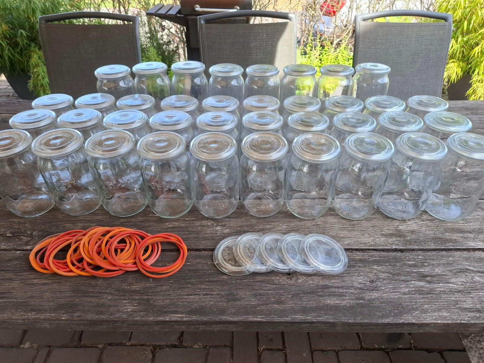 Grote partij weckpotten (38 stuks) met deksels en ringen, Ophalen, Overige merken, Glas, Overige typen