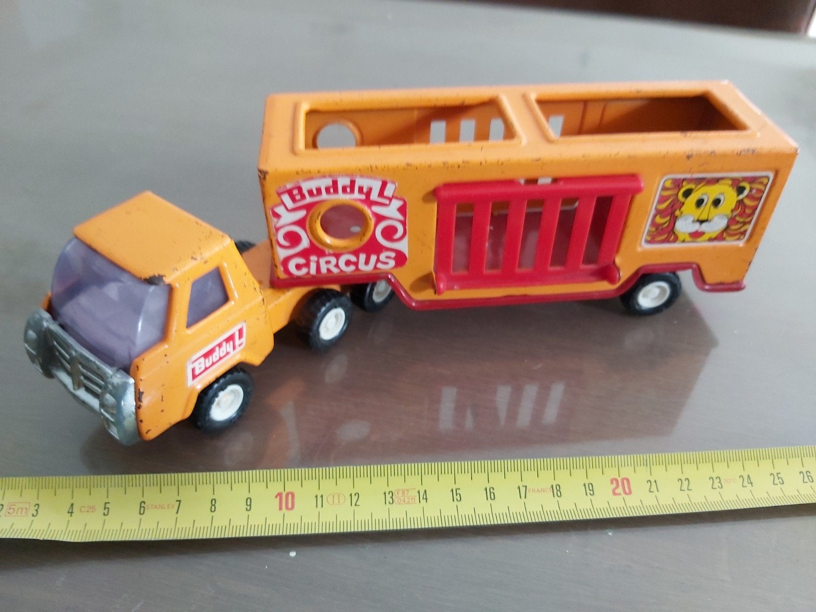 Vintage Buddy L Japan Circus Truck met Oplegger Blik, Ophalen of Verzenden, Gebruikt, Bus of Vrachtwagen, Overige merken