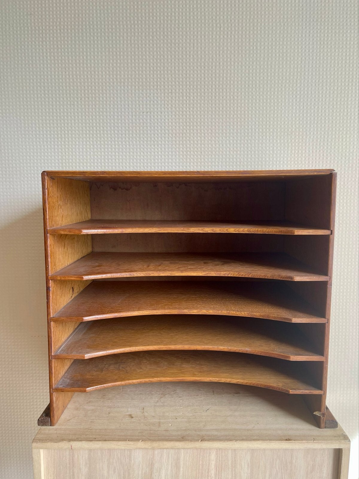 Vintage houten bureau-organizer met 5 vakken, Antiek en Kunst, Ophalen of Verzenden