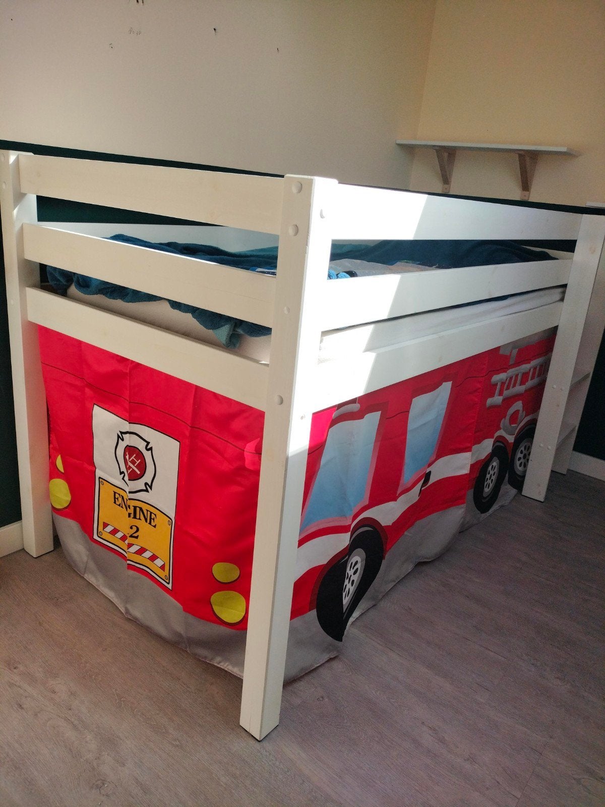 Halfhoogslaper met tentdoeken (brandweer & planeten), Ophalen, Eenpersoons, 210 cm, Minder dan 160 cm