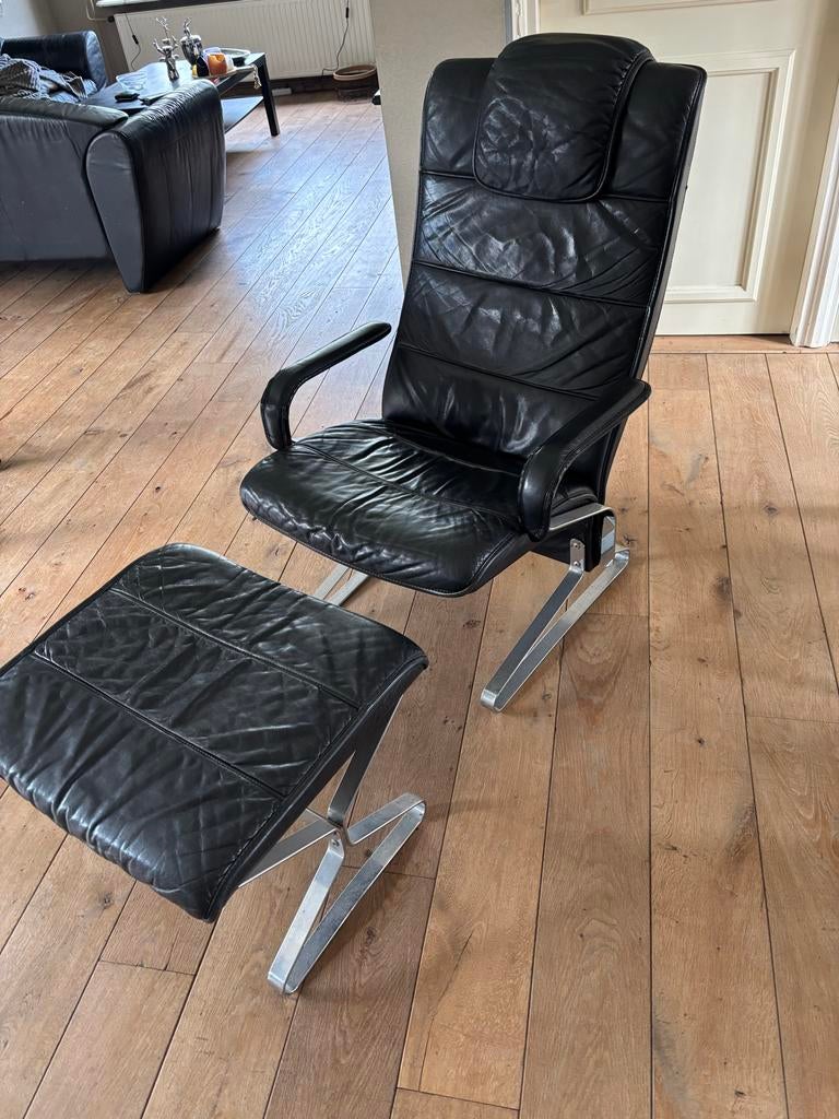 Vintage Rudolph Glatzl lounge fauteuil met voetenbank, Ophalen of Verzenden, Gebruikt, Leer, 75 tot 100 cm