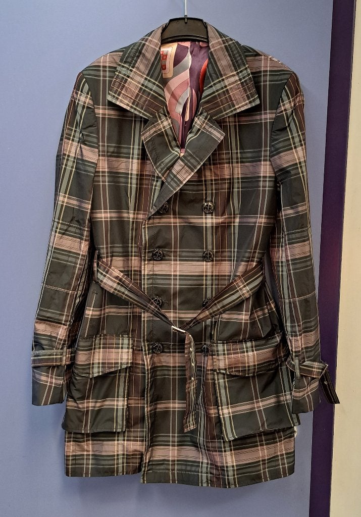 Hans Ubbink tussen jas lila/zwart geruit trenchcoat L 43672