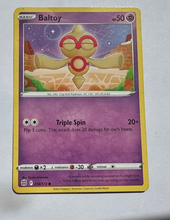 Pokémon Kaart Baltoy 058/172 - Basic, Hobby en Vrije tijd, Ophalen of Verzenden, Zo goed als nieuw, Losse kaart