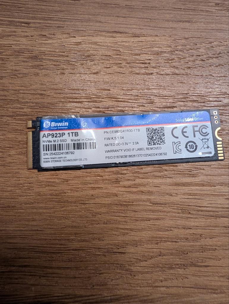 Super snelle 1TB NVMe M.2 SSD - Biwin AP923P, Computers en Software, Harde schijven, Intern, Server, Ophalen of Verzenden, Zo goed als nieuw